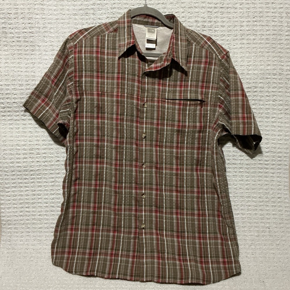 The North Face Men Green Plaid Short Sleeve Button Shirt SeerSucker Large